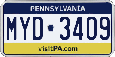 PA license plate MYD3409