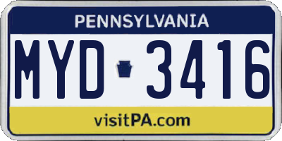 PA license plate MYD3416