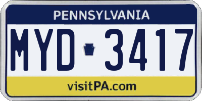 PA license plate MYD3417