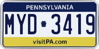 PA license plate MYD3419