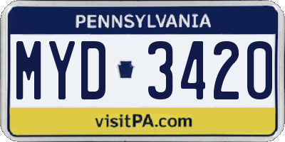 PA license plate MYD3420