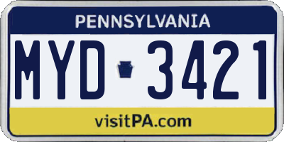 PA license plate MYD3421