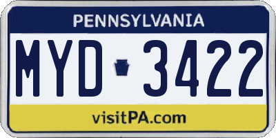 PA license plate MYD3422