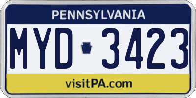 PA license plate MYD3423