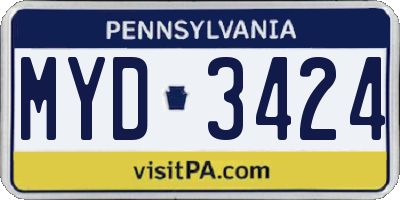 PA license plate MYD3424