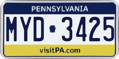 PA license plate MYD3425