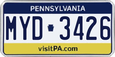 PA license plate MYD3426