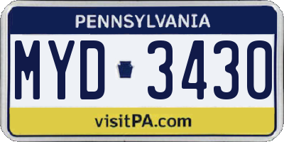 PA license plate MYD3430