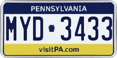 PA license plate MYD3433