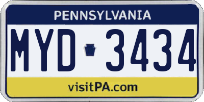 PA license plate MYD3434