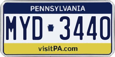 PA license plate MYD3440