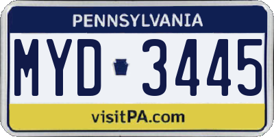 PA license plate MYD3445
