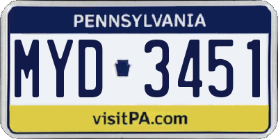 PA license plate MYD3451