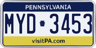 PA license plate MYD3453