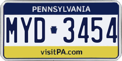 PA license plate MYD3454