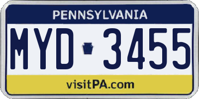 PA license plate MYD3455