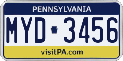 PA license plate MYD3456