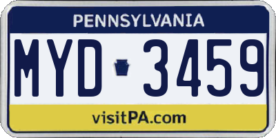 PA license plate MYD3459