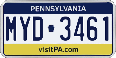 PA license plate MYD3461