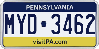 PA license plate MYD3462