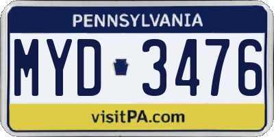 PA license plate MYD3476