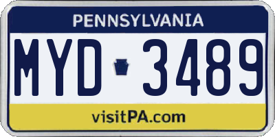 PA license plate MYD3489