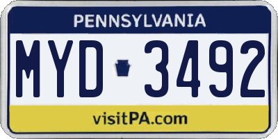 PA license plate MYD3492