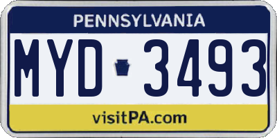 PA license plate MYD3493