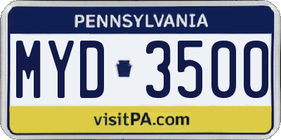 PA license plate MYD3500