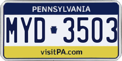 PA license plate MYD3503