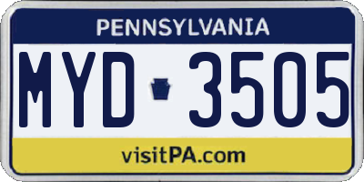 PA license plate MYD3505