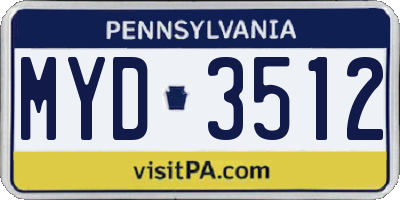 PA license plate MYD3512