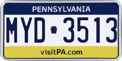 PA license plate MYD3513