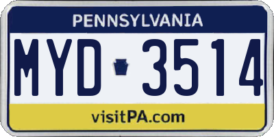 PA license plate MYD3514