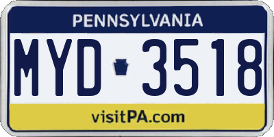 PA license plate MYD3518