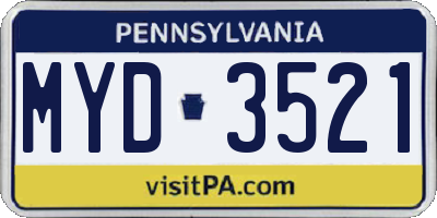 PA license plate MYD3521