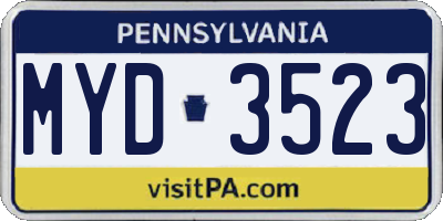 PA license plate MYD3523