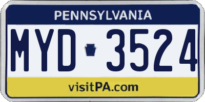 PA license plate MYD3524
