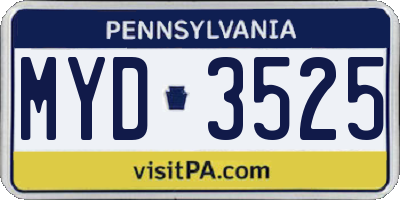 PA license plate MYD3525