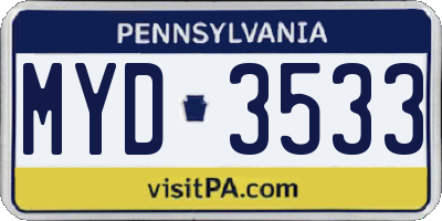 PA license plate MYD3533