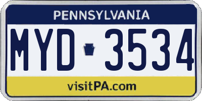PA license plate MYD3534