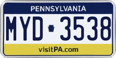 PA license plate MYD3538