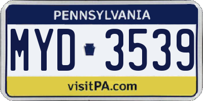 PA license plate MYD3539