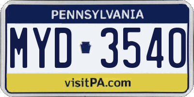 PA license plate MYD3540