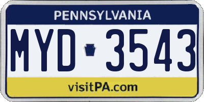 PA license plate MYD3543