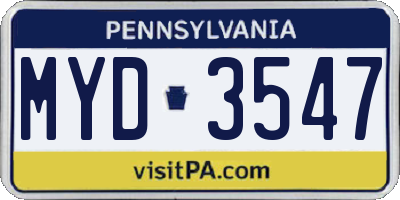 PA license plate MYD3547