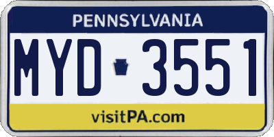 PA license plate MYD3551