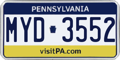 PA license plate MYD3552
