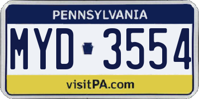 PA license plate MYD3554