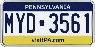 PA license plate MYD3561
